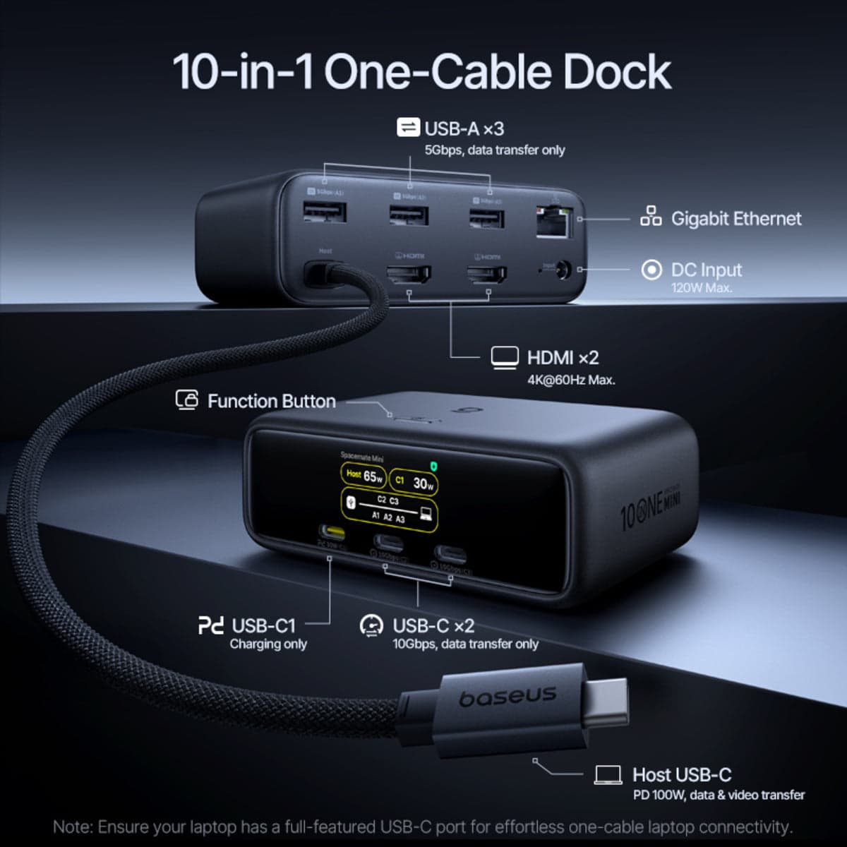 Baseus Spacemate RD1 Mini Dock 10-in-1 with Smart Display and Dual 4K 60Hz