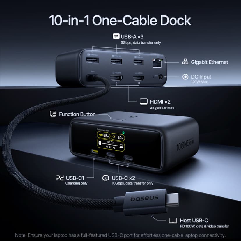 Baseus Spacemate RD1 Mini Dock 10-in-1 with Smart Display and Dual 4K 60Hz