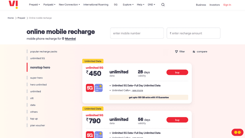 Vodafone Idea Non-Stop Hero Plan: 1GB/Day for 54 Days at ₹479